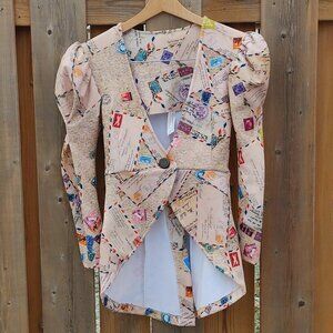 STUNNING Postage Stamp Blazer Women's XS One Of A Kind Effie Matthews Co…
